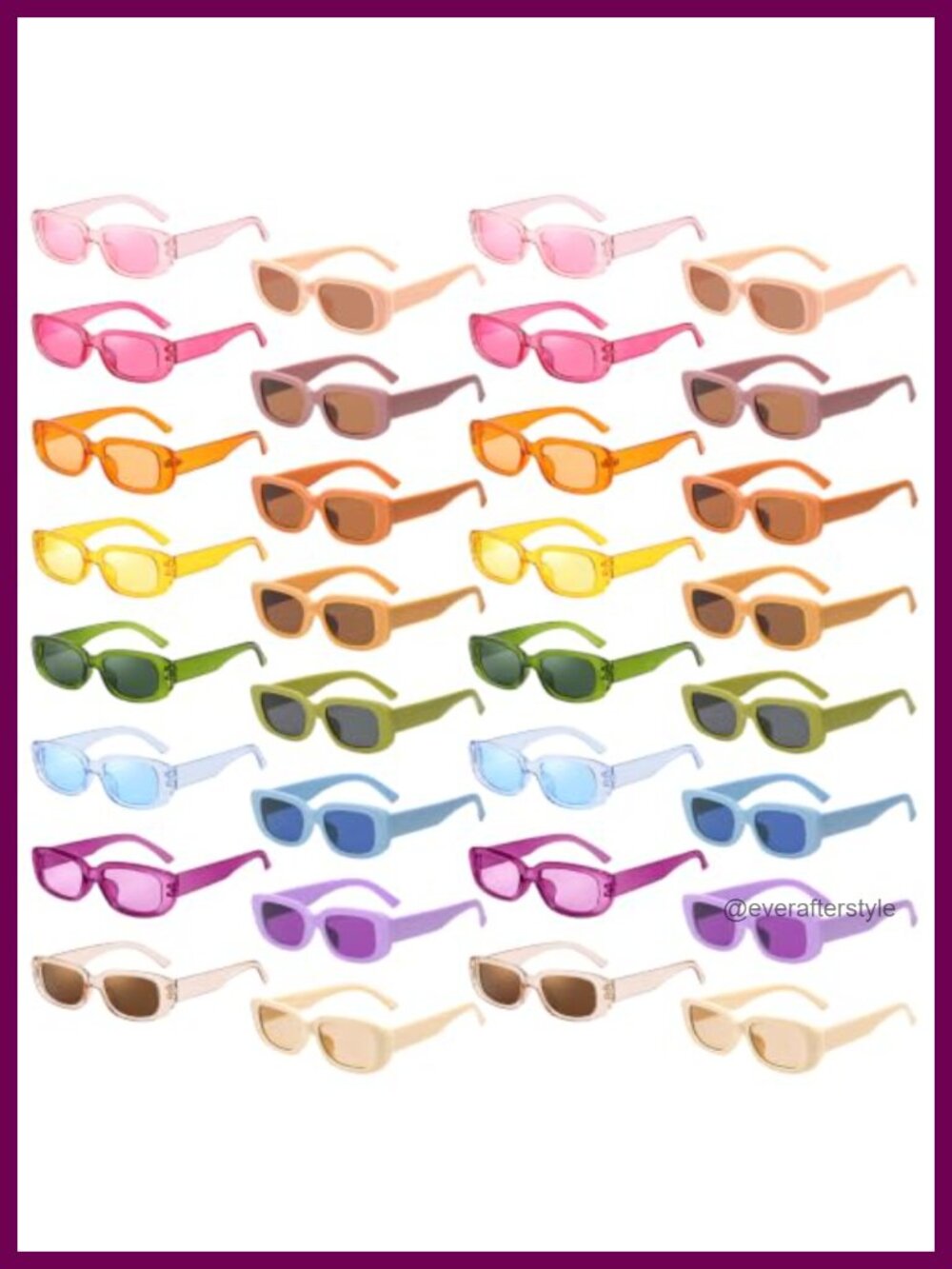 32 Pack Retro Rectangle Sunglasses UV400 Plastic Frame Classic